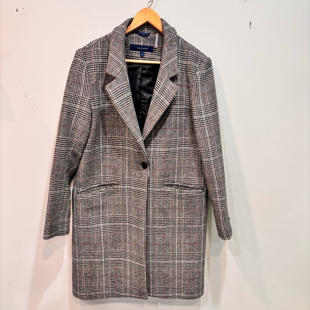 Cole Haan Wool Blend Plaid Overcoat Jacket Women’s Size 10